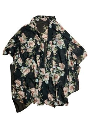 Emery Rose Floral Sheer Kimono Cardigan Black Women’s Plus Size 1XL